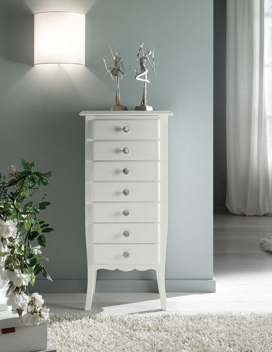 Cassettiera 7 cassetti in legno arte povera laccato bianco opaco l.50 x p.37 h.107 (3036) - Mobili 2G