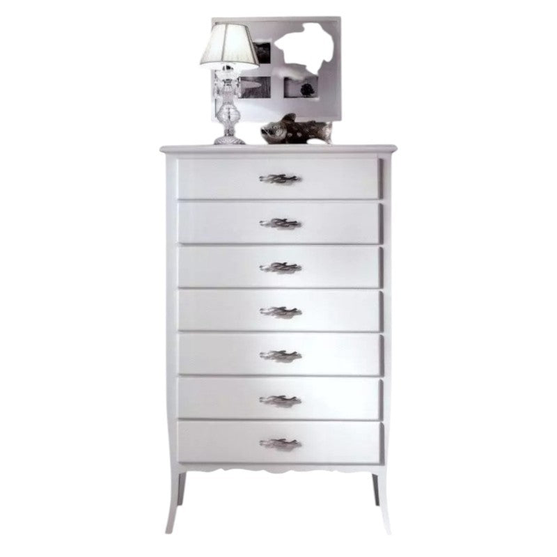 Cassettiera 7 cassetti in legno arte povera laccato bianco opaco l.85 x p.47 h.139 (3031) - Mobili 2G
