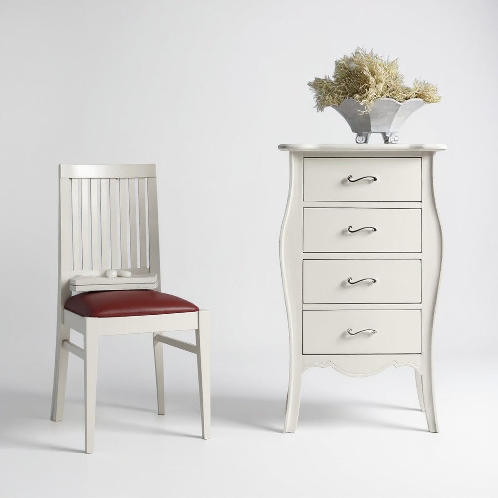 Cassettiera 4 cassetti in legno arte povera laccato bianco opaco l.62 x p.42 h.105 (3034) - Mobili 2G