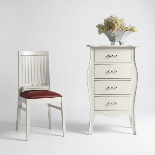 Cassettiera 4 cassetti in legno arte povera laccato bianco opaco l.62 x p.42 h.105 (3034) - Mobili 2G