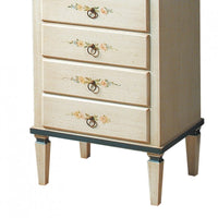 Cassettiera 7 cassetti in legno arte povera laccato bianco con profili blu e decori l.49 x p.37 h.106 (1345) - Mobili 2G