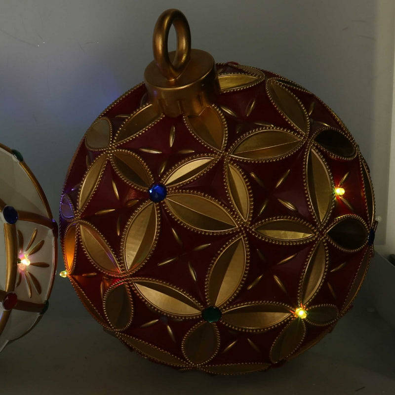 Sfera resina oro e con led rosso cm ø26h29,5