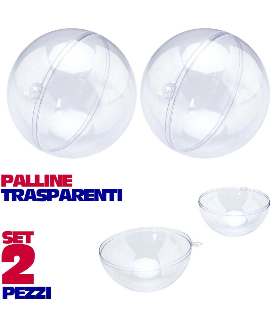 Sfere Natalizie Palline Trasparenti Apribili Da Riempire Decorazione Natale 2pz 8cm         