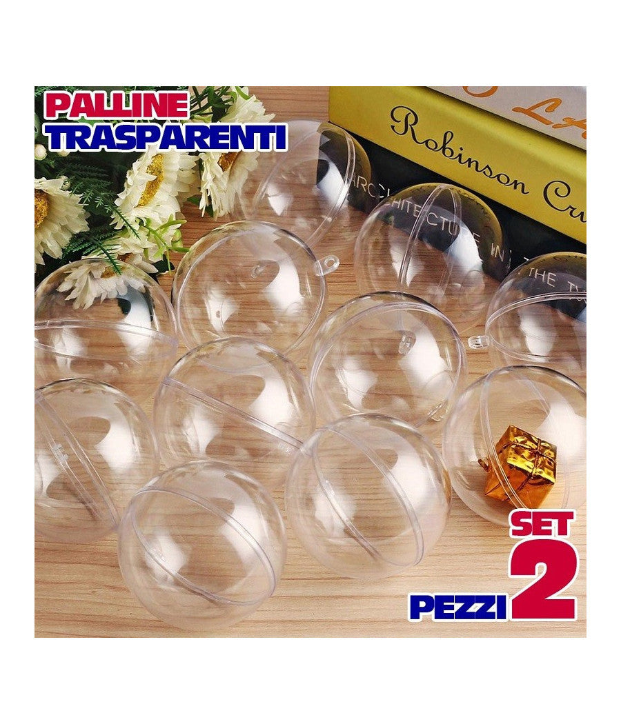 Sfere Natalizie Palline Trasparenti Apribili Da Riempire Decorazione Natale 2pz 7cm         