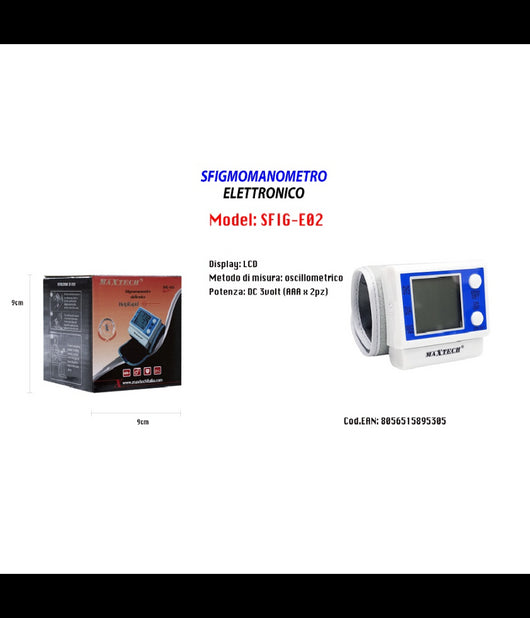 Sfigmomanometro Misuratore Pressione Arteriosa Elettronico Da Braccio Sfig-e02 Maxtech         