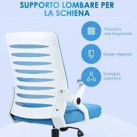 Sedia Ergonomica Girevole ad Altezza Regolabile con Braccioli, 54x54x89-99 cm, Bianca e Azzurra