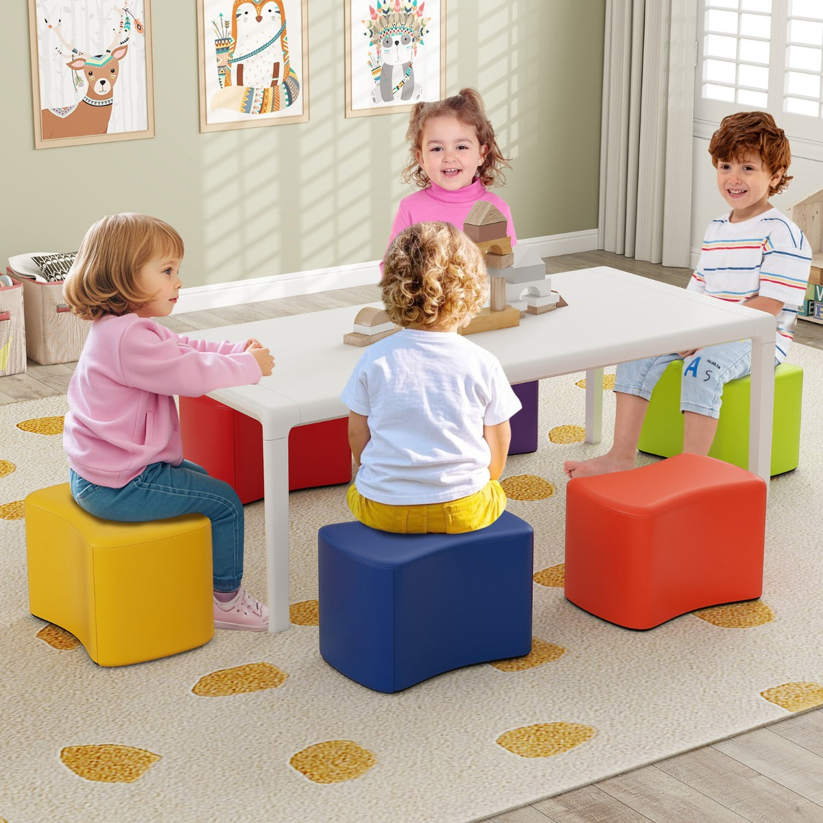Set di sgabelli modulari per bambini 6 sgabelli a forma di farfalla con copertura, Sgabelli per camere dei bambini e asili-Sgabelli
