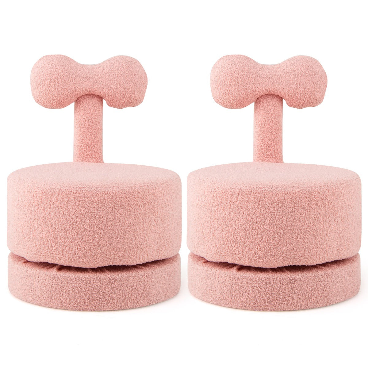 Sgabelli per bambini rivestiti in velluto con schienale a fiocco, Set di 2 sedie girevoli a 360¡ã per soggiorno Rosa-Divani per bimbi