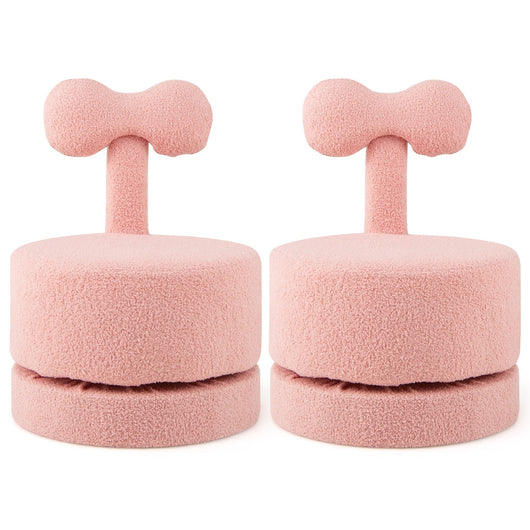 Sgabelli per bambini rivestiti in velluto con schienale a fiocco, Set di 2 sedie girevoli a 360¡ã per soggiorno Rosa-Divani per bimbi