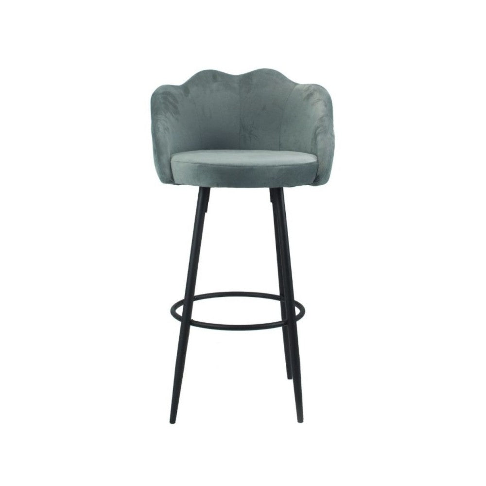 Sgabello a conchiglia in vellutino grigio e gambe in metallo nero opaco Orel