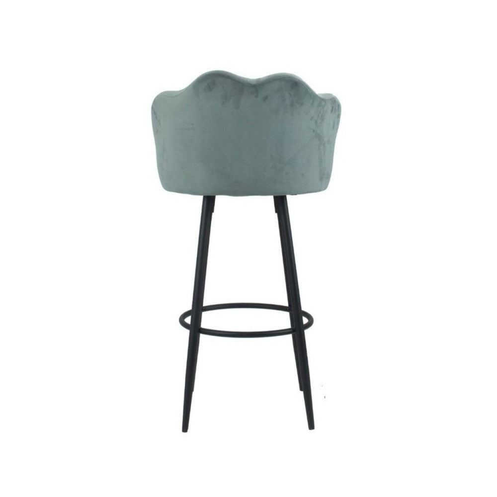 Sgabello a conchiglia in vellutino grigio e gambe in metallo nero opaco Orel