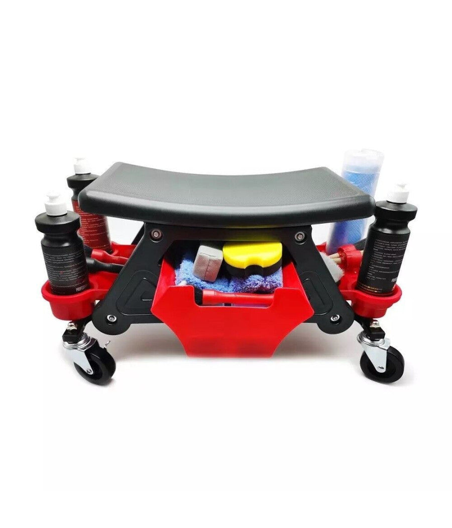 Sgabello Da Officina Meccanico 136kg Seggiolino Carrello Auto Moto Con 4 Ruote         