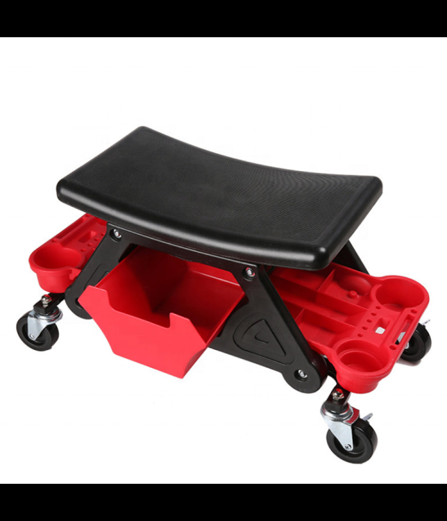Sgabello Da Officina Meccanico 136kg Seggiolino Carrello Auto Moto Con 4 Ruote         
