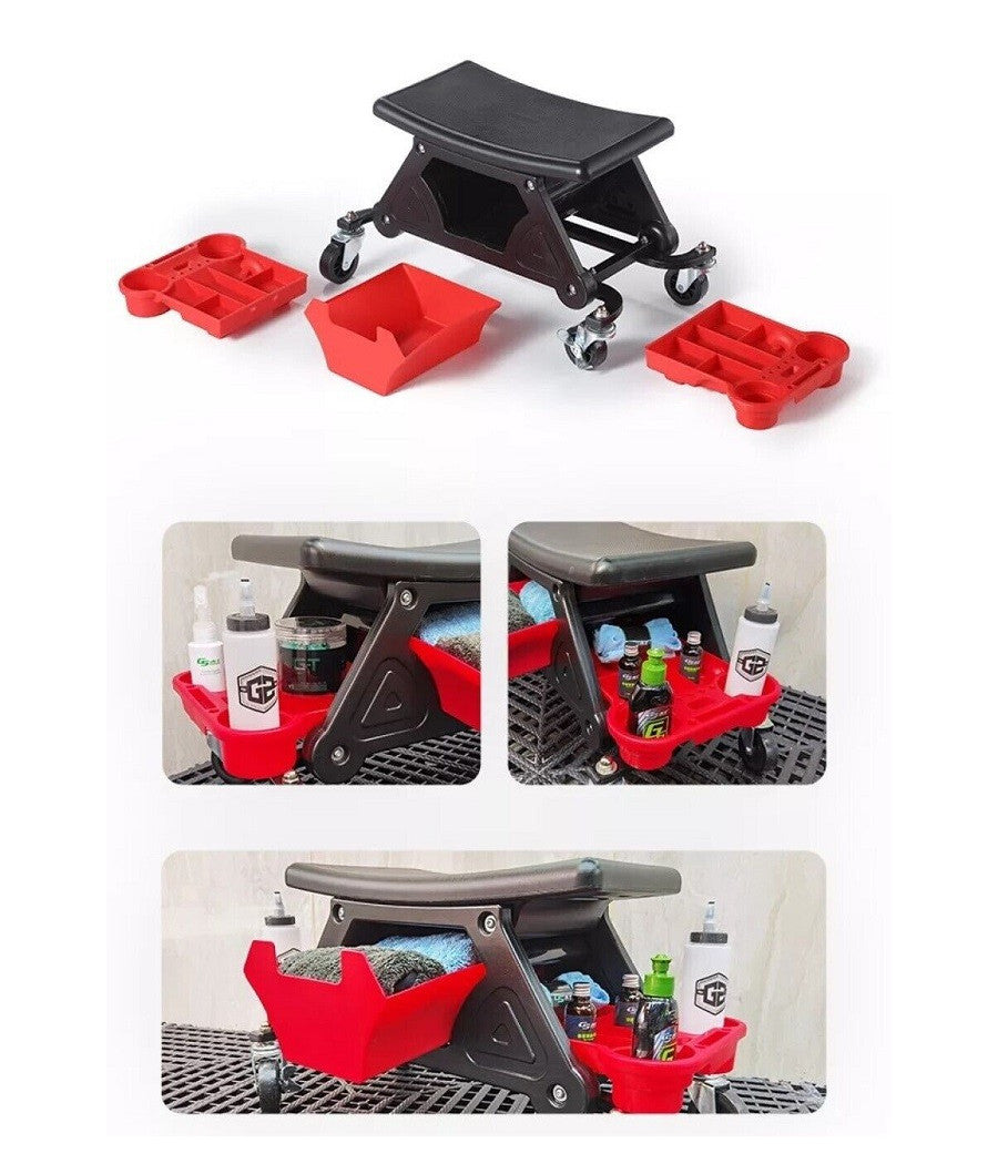 Sgabello Da Officina Meccanico 136kg Seggiolino Carrello Auto Moto Con 4 Ruote         