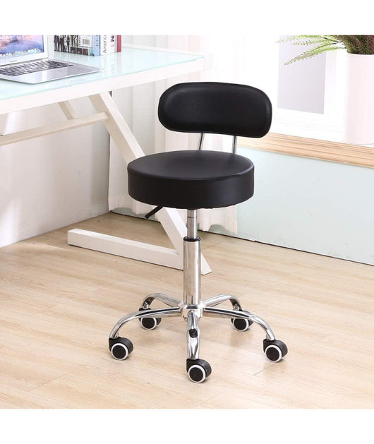 Sgabello estetista con rotelle e schienale girevole a 360°, sedia a rotelle, altezza regolabile, ottimo anche per ufficio - Nero-COD 006 Nero