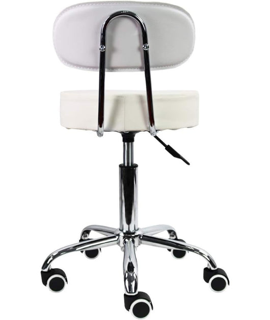 Sgabello estetista con rotelle e schienale girevole a 360°, sedia a rotelle, altezza regolabile, ottimo anche per ufficio - Nero-COD 006   Bianco