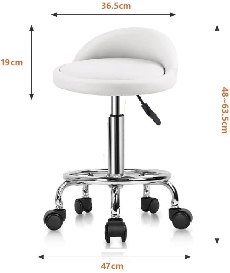 Sgabello Estetista per pedicure/manicure con Ruote - Regolabile in Altezza - Girevole - con Schienale e Poggiapiedi - Nero-COD 001 BIanco