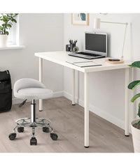 Sgabello Estetista per pedicure/manicure con Ruote - Regolabile in Altezza - Girevole - con Schienale e Poggiapiedi - Nero-COD 001 BIanco