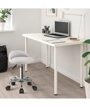 Sgabello Estetista per pedicure/manicure con Ruote - Regolabile in Altezza - Girevole - con Schienale e Poggiapiedi - Nero-COD 001 BIanco