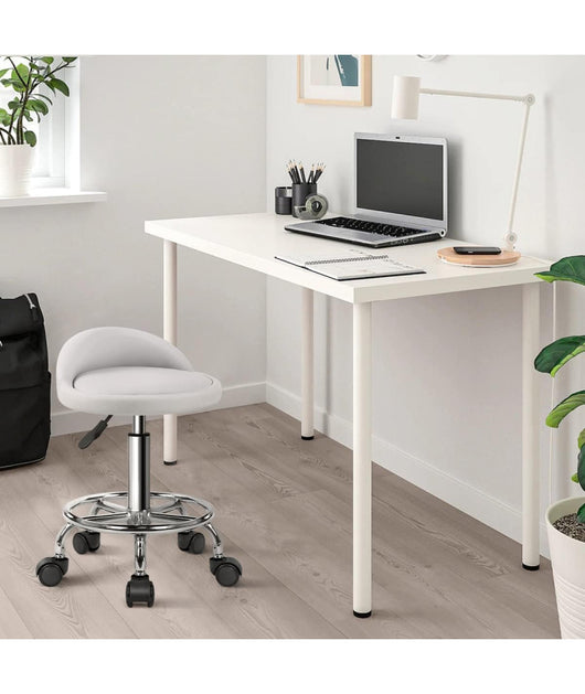 Sgabello Estetista per pedicure/manicure con Ruote - Regolabile in Altezza - Girevole - con Schienale e Poggiapiedi - Nero-COD 001 BIanco