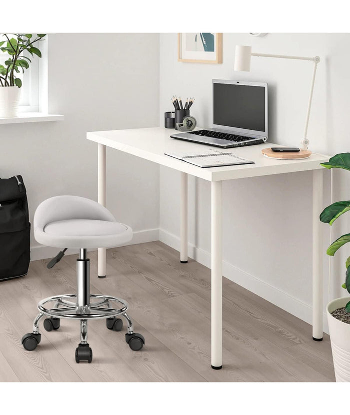 Sgabello Estetista per pedicure/manicure con Ruote - Regolabile in Altezza - Girevole - con Schienale e Poggiapiedi - Nero-COD 001 BIanco