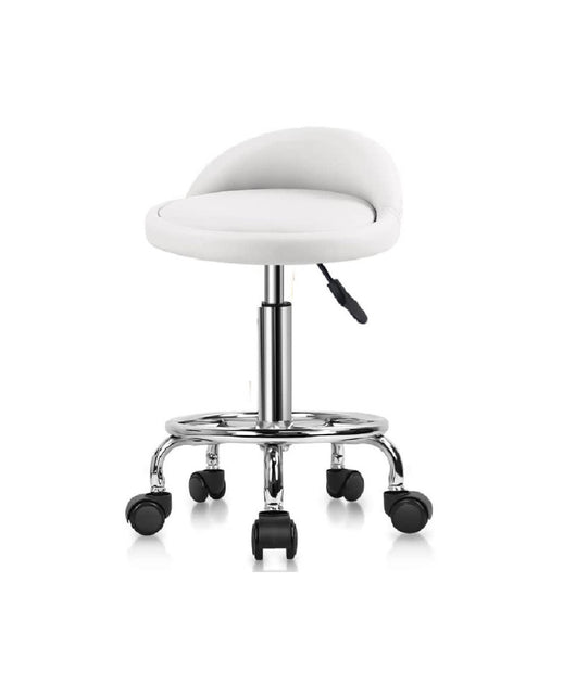 Sgabello Estetista per pedicure/manicure con Ruote - Regolabile in Altezza - Girevole - con Schienale e Poggiapiedi - Nero-COD 001 BIanco