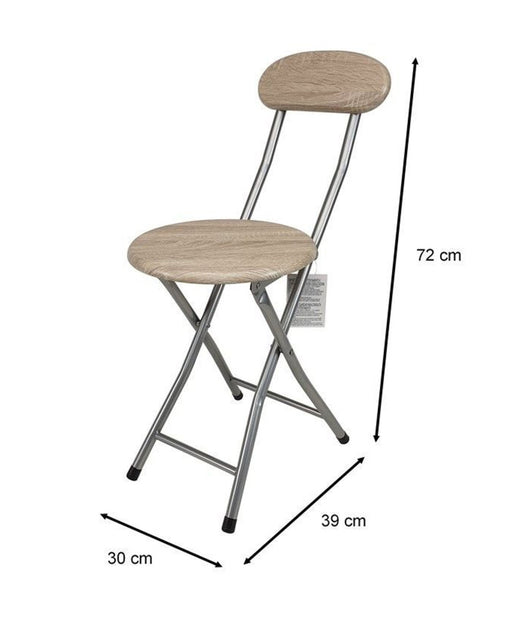 Sgabello Pieghevole In Legno Scuro E Metallo Con Appoggio Schienale Campeggio         