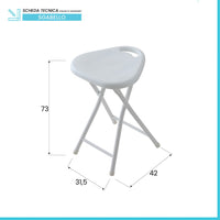 Sgabello pieghevole salvaspazio con seduta in abs e gambe in acciaio bianco