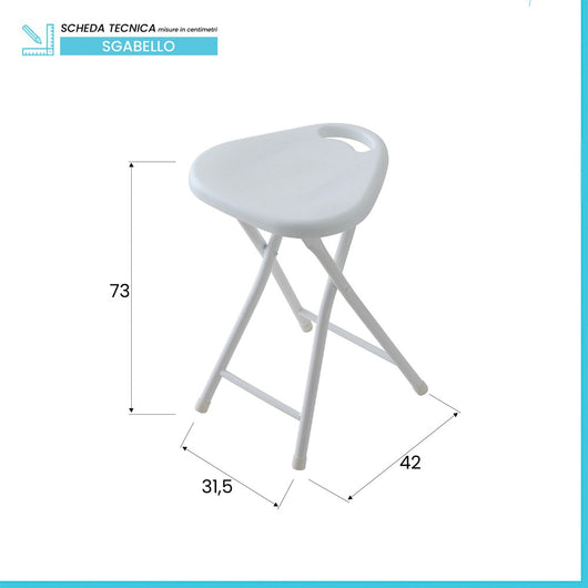 Sgabello pieghevole salvaspazio con seduta in abs e gambe in acciaio bianco