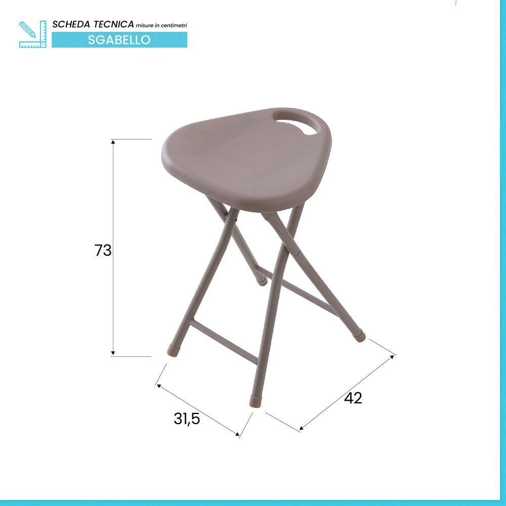 Sgabello pieghevole salvaspazio con seduta in abs e gambe in acciaio tortora