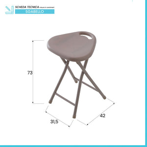 Sgabello pieghevole salvaspazio con seduta in abs e gambe in acciaio tortora