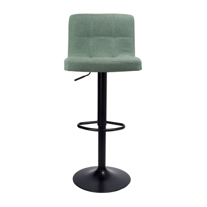 Sgabello regolabile con seduta in tessuto verde e base in metallo nero opaco Mosva