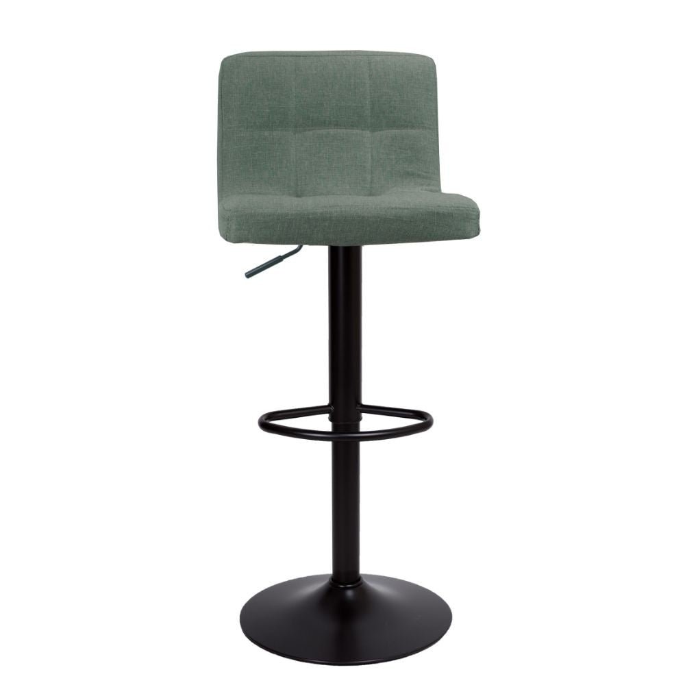 Sgabello regolabile con seduta in tessuto verde e base in metallo nero opaco Mosva