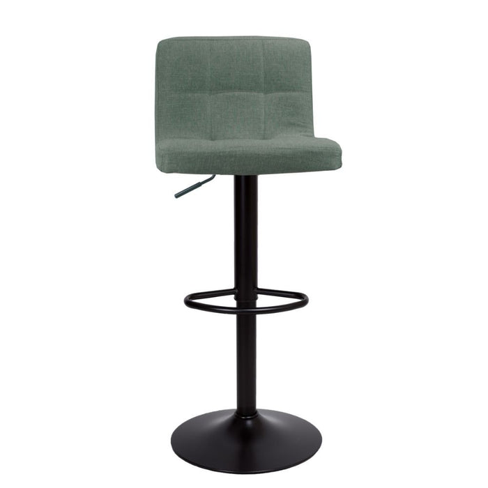 Sgabello regolabile con seduta in tessuto verde e base in metallo nero opaco Mosva
