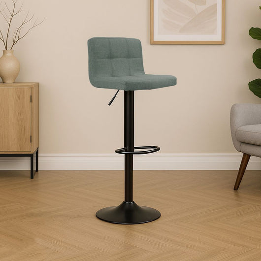 Sgabello regolabile con seduta in tessuto verde e base in metallo nero opaco Mosva