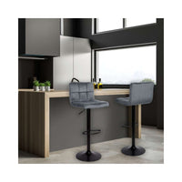 Sgabello regolabile con seduta in velluto grigio e base in metallo nero opaco Mosva