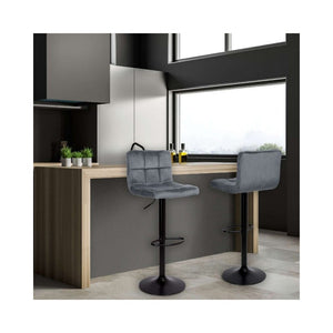 Sgabello regolabile con seduta in velluto grigio e base in metallo nero opaco Mosva