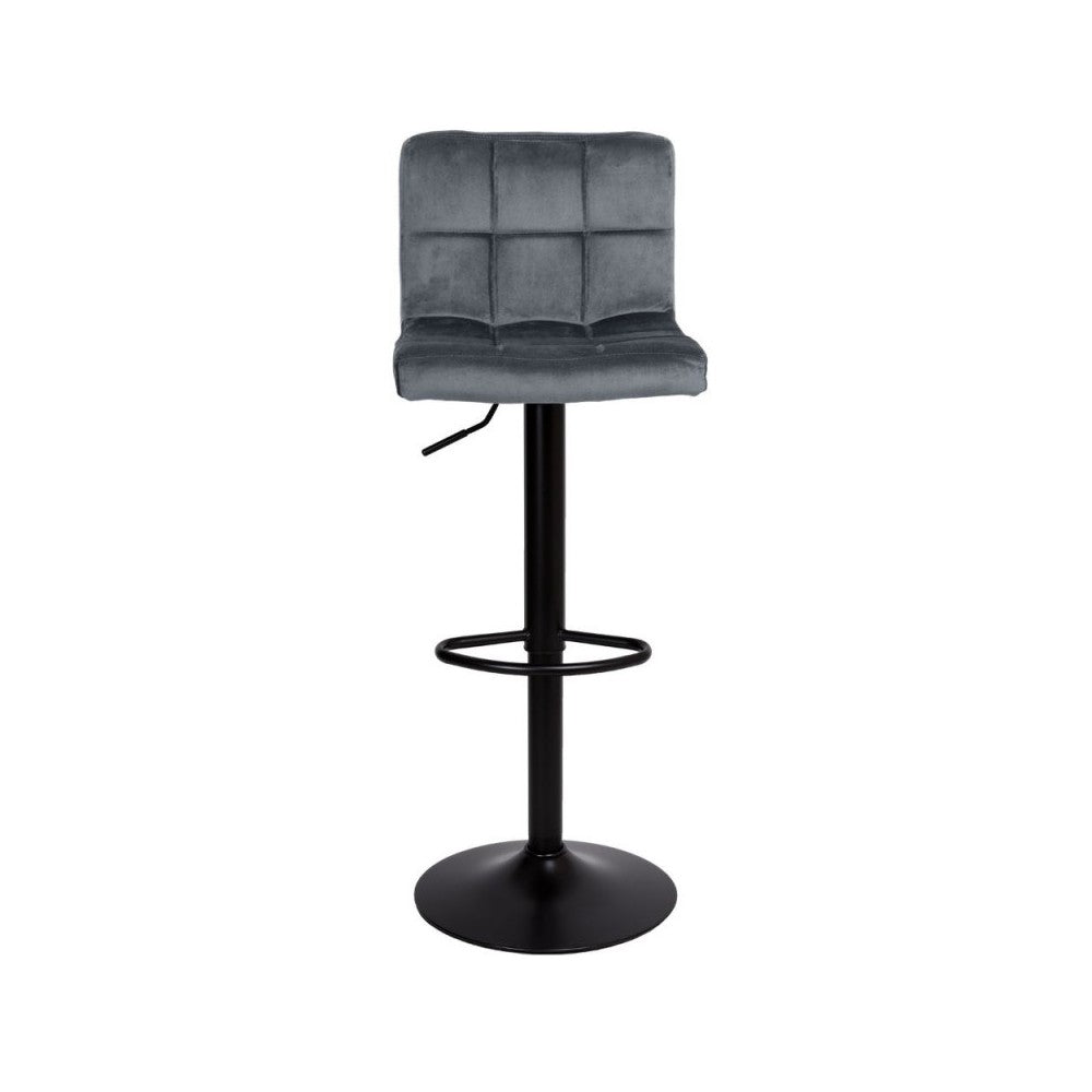 Sgabello regolabile con seduta in velluto grigio e base in metallo nero opaco Mosva