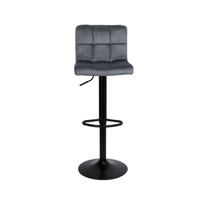 Sgabello regolabile con seduta in velluto grigio e base in metallo nero opaco Mosva