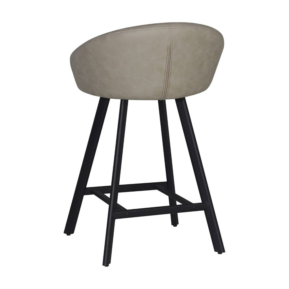 Sgabello Saki con seduta imbottita in nabuk tortora e gambe nere – Comfort compatto per ambienti moderni