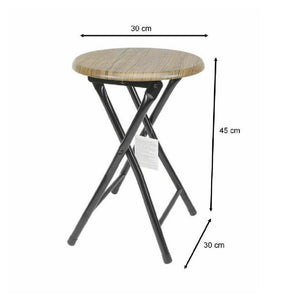 Trade Shop - Sgabello Tavolino Seduta Pieghevole In Legno Scuro Metallo Nero 45 X 30 Cm -