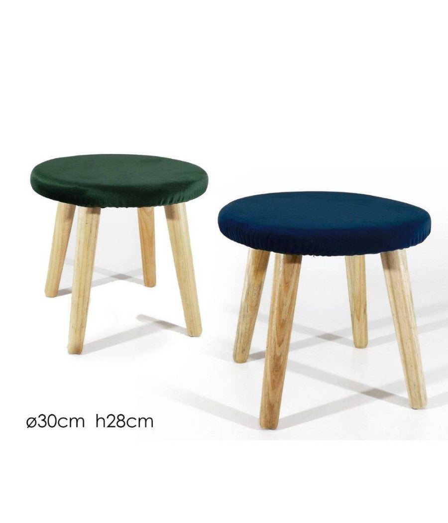 Sgabello Tondo Verde Pouf Sfoderabile Seduta Comoda Struttura In Legno 30xh28         