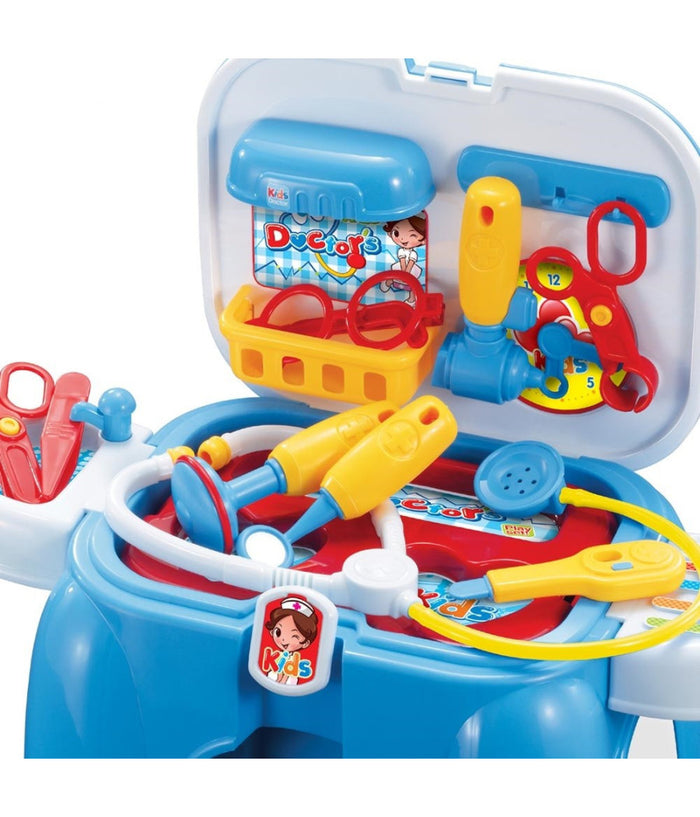 Sgabello Valigetta Dottore Per Bambini Sediolina Portatile Con Accessori Medico         