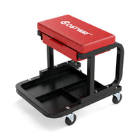 Sgabello a rotelle imbottita con cassetto per attrezzi e ruote universali, Sedia da meccanico con capacit¨¤ Rosso-Deposito utensili Tool