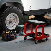 Sgabello a rotelle imbottita con cassetto per attrezzi e ruote universali, Sedia da meccanico con capacit¨¤ Nero-Deposito utensili Tool