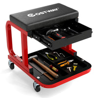 Sgabello a rotelle imbottita con cassetto per attrezzi e ruote universali, Sedia da meccanico con capacit¨¤ Nero-Deposito utensili Tool