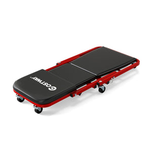 Sgabello automobilistico pieghevole e 6 rotelle universali, Sgabello per meccanico convertibile per officina Nero e rosso-Utensili