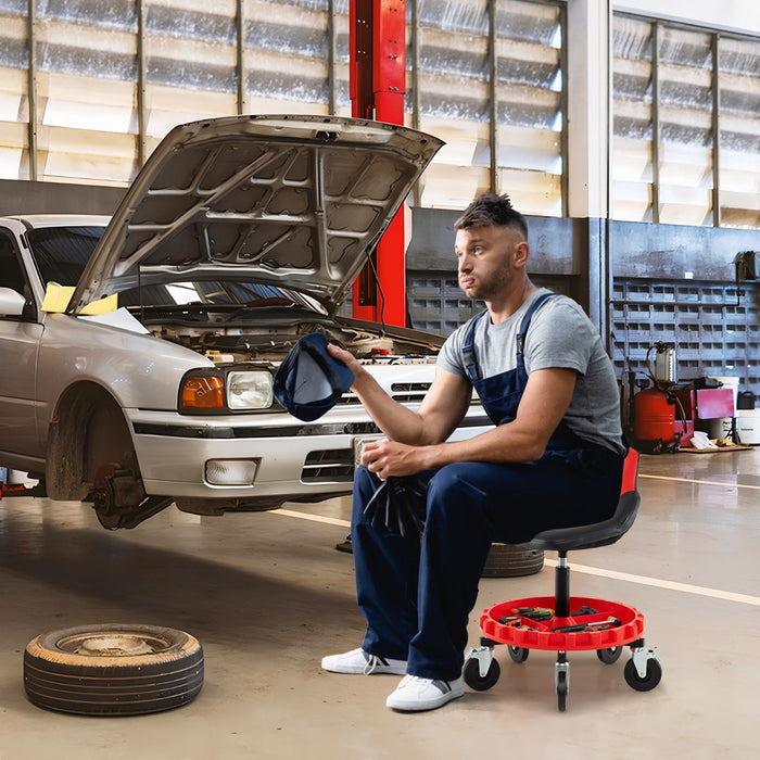 Sgabello da garage mobile con altezza regolabile e vassoio porta attrezzi, Sgabello da officina girevole per riparazioni auto-Utensili