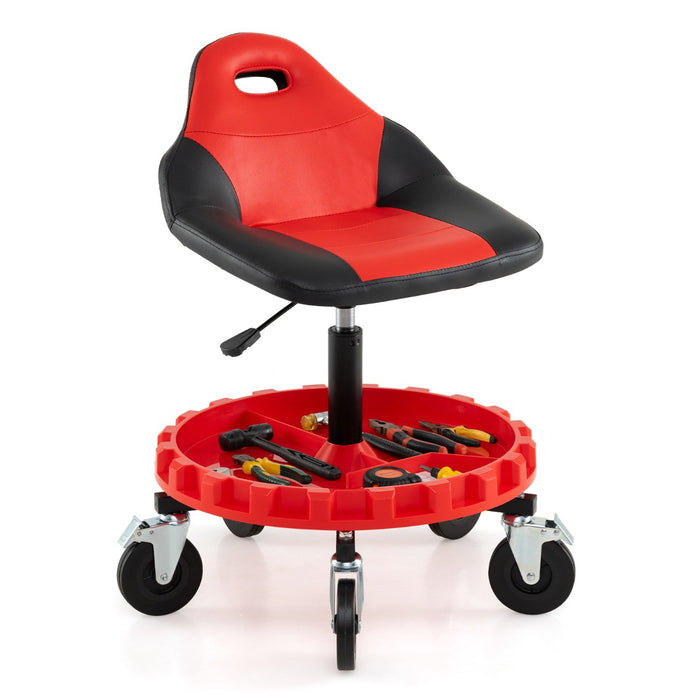 Sgabello da garage mobile con altezza regolabile e vassoio porta attrezzi, Sgabello da officina girevole per riparazioni auto-Utensili