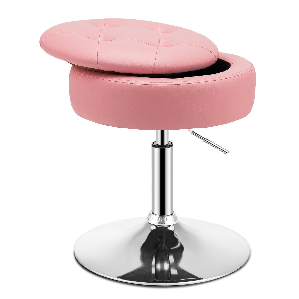 Sgabello girevole a 360¡ã per vanit¨¤ con portaoggetti, Sedia in pelle PU regolabile in altezza da 51-66cm Rosa-Sgabelli